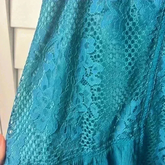 One World Live and Let Live Knit Lace Ruffled Hem Hi-Lo Tank Top Size M Teal - Picture 5 of 11